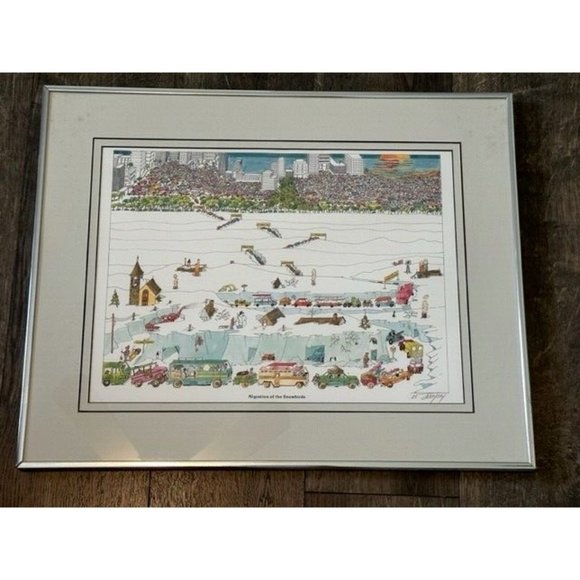 Bruce B Johnson Migration of Snowbirds Litho Print Signed Matted Framed 20x16.25
